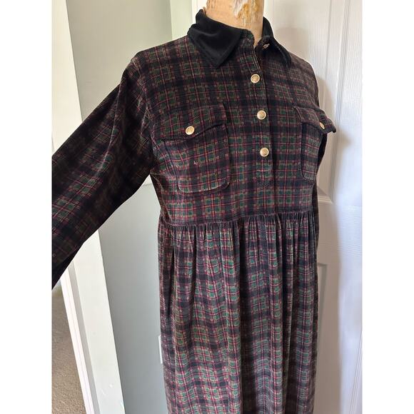 Jones New York M velvet maxi dress home gown Christmas checked black dark plaid - Picture 11 of 15